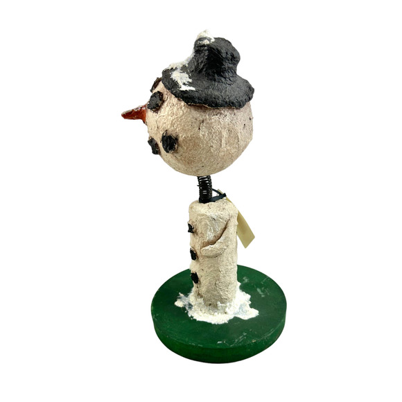 Vintage Paper Mache Handmade Snowman With Springy Neck Bobble Head - Picture 4 of 10